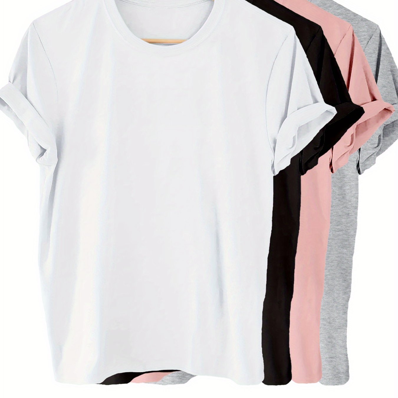 4-Pack Womens Solid Color T-Shirt - Short Sleeve Crew Neck Casual Tops - Soft & Breathable for Summer & Spring Stylish Wear