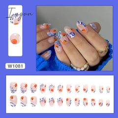 24pcs Cute Fruit False Nail Short Persimmon Orange Printed Press on Nail Manicure Patch Full Cover Detachable Acrylic Nail Tips