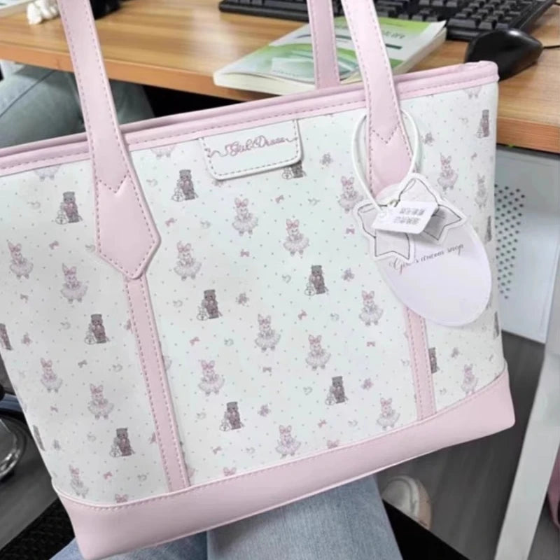 INGVN  Y2k Aesthetic Cartoon Print Shoulder Underarm Bag Fashion Chic Contrast Color Women's Handbags New Sweet Casual Kawaii Tote Bags