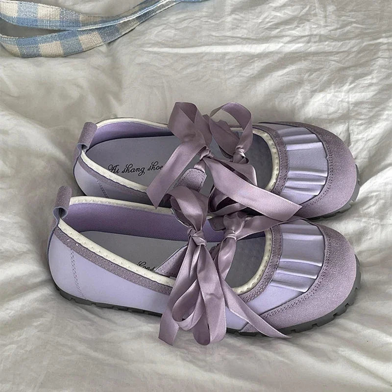 Ingvn  Autumn Lace Up Women Ballet Flat Shoes Fashion Shallow Non Slip Ladies Comfort Round Toe Mary Jane Shoes