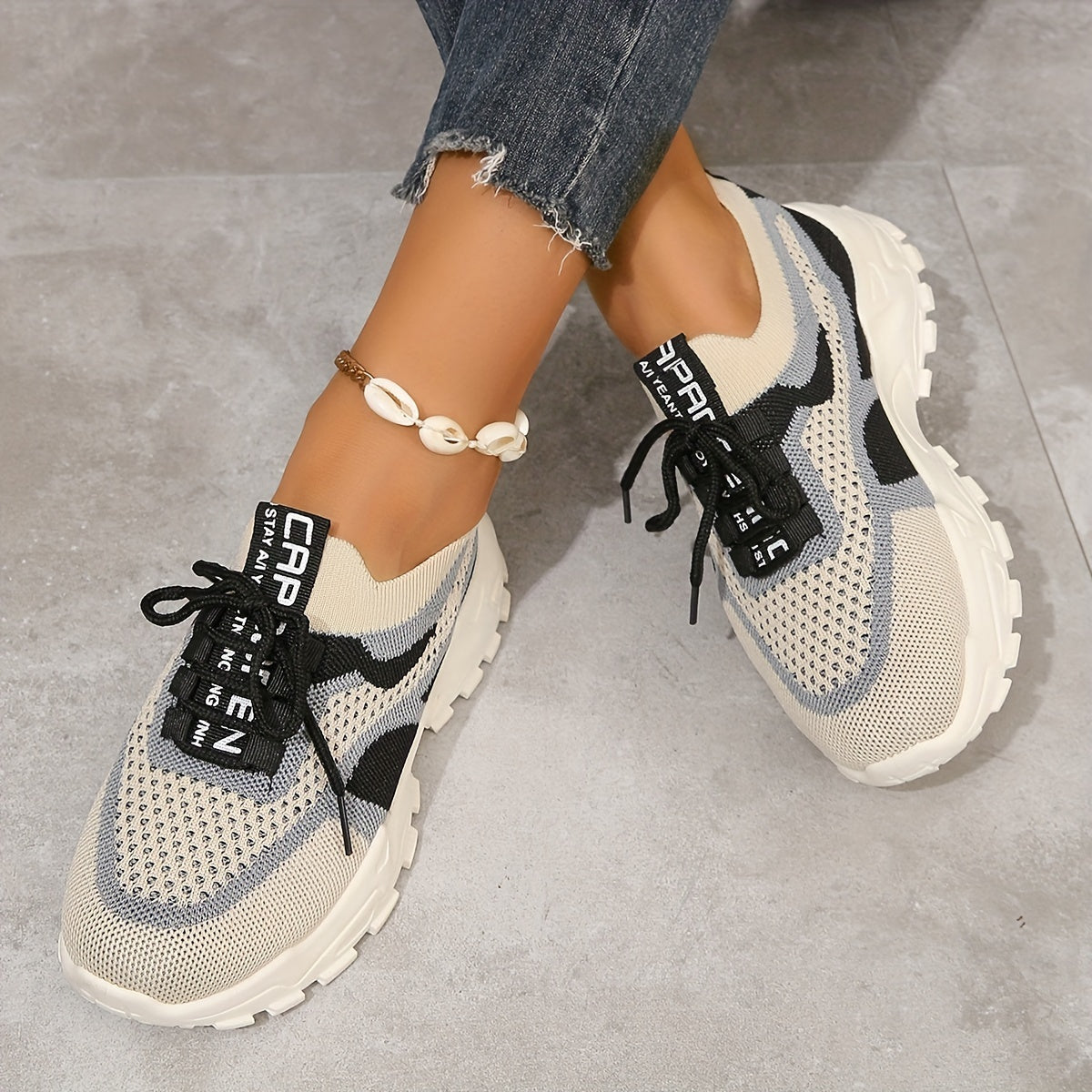 Women's Breathable Mesh Platform Sneakers, Casual Lace Up Outdoor Shoes, Comfortable Low Top Sport Shoes plus size