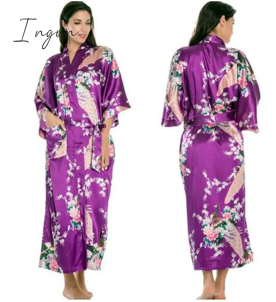 Ingvn - Silk Kimono Robe Bathrobe Women Satin Robe Silk Robes Night Sexy Robes Night Grow For Bridesmaid Summer Plus SizeS-XXXL