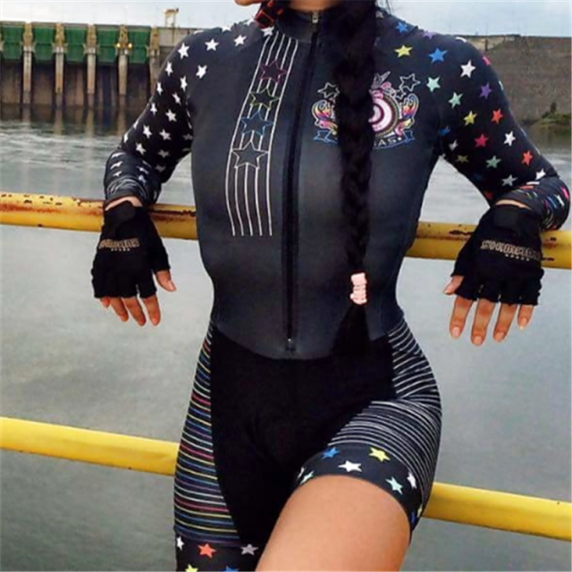 Voguable kafitt Cycling Sports Suit Women's Jumpsuit Summer Sunscreen Long Sleeve Shorts Triathlon Cycling Running Close Sexy