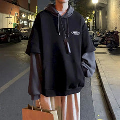 Ingvn - Spring Outfits 2023 Trends Hoodies Women Sweatshirt Couple Autumn/winter Fake Two-piece Hooded Pullover Student Korean Style Loose Top Velvet Thick Jacket