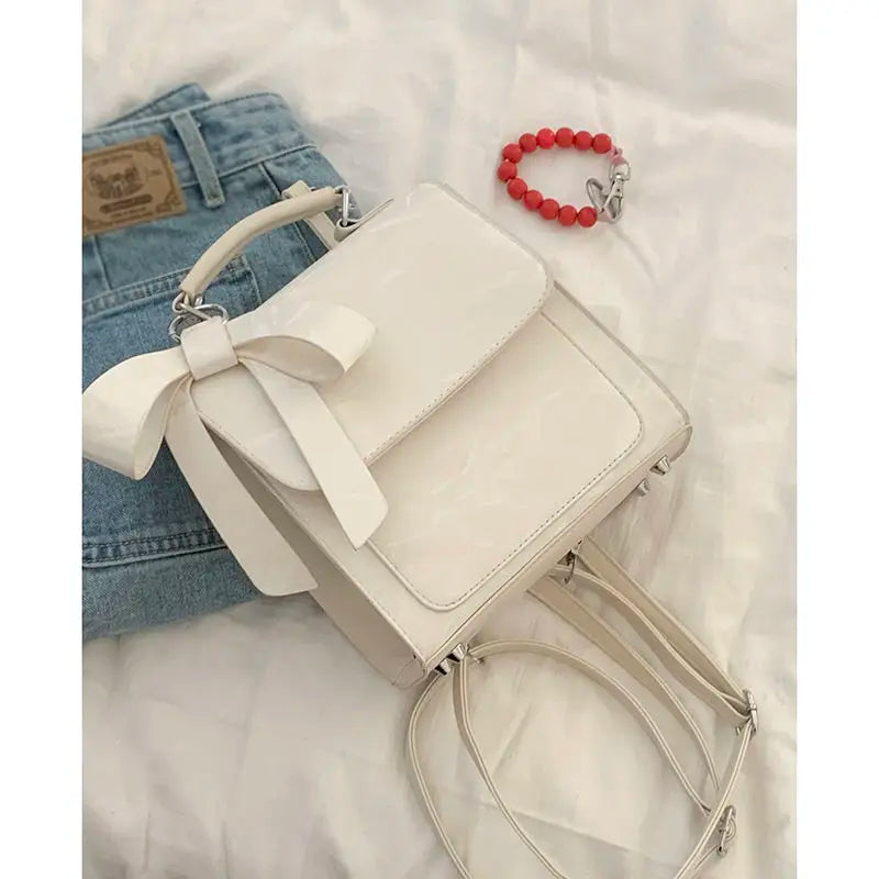 Ingvn  Bow Womens Backpack Sweet College Style Fashion Small Square Backpacks Casual Cute Literary All-match Aesthetic Female Bag