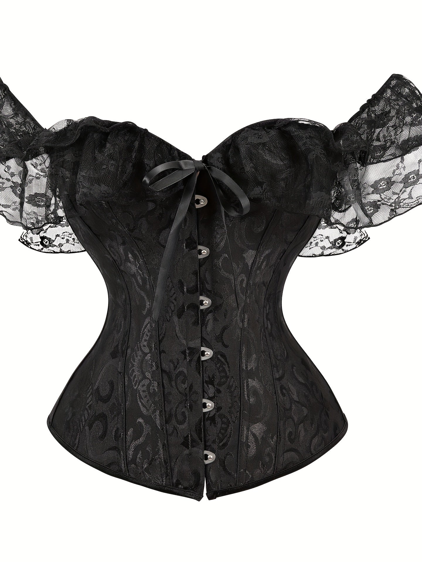 Romantic Lace Stitching Corset Bustier - Firm Tummy Control Body Shaper with Adjustable Lace-Up - Elegant Jacquard Fabric Womens Lingerie & Premium Shapewear