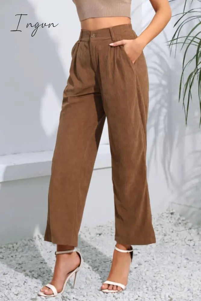 Ingvn - Buttoned  Straight Hem Long Pants