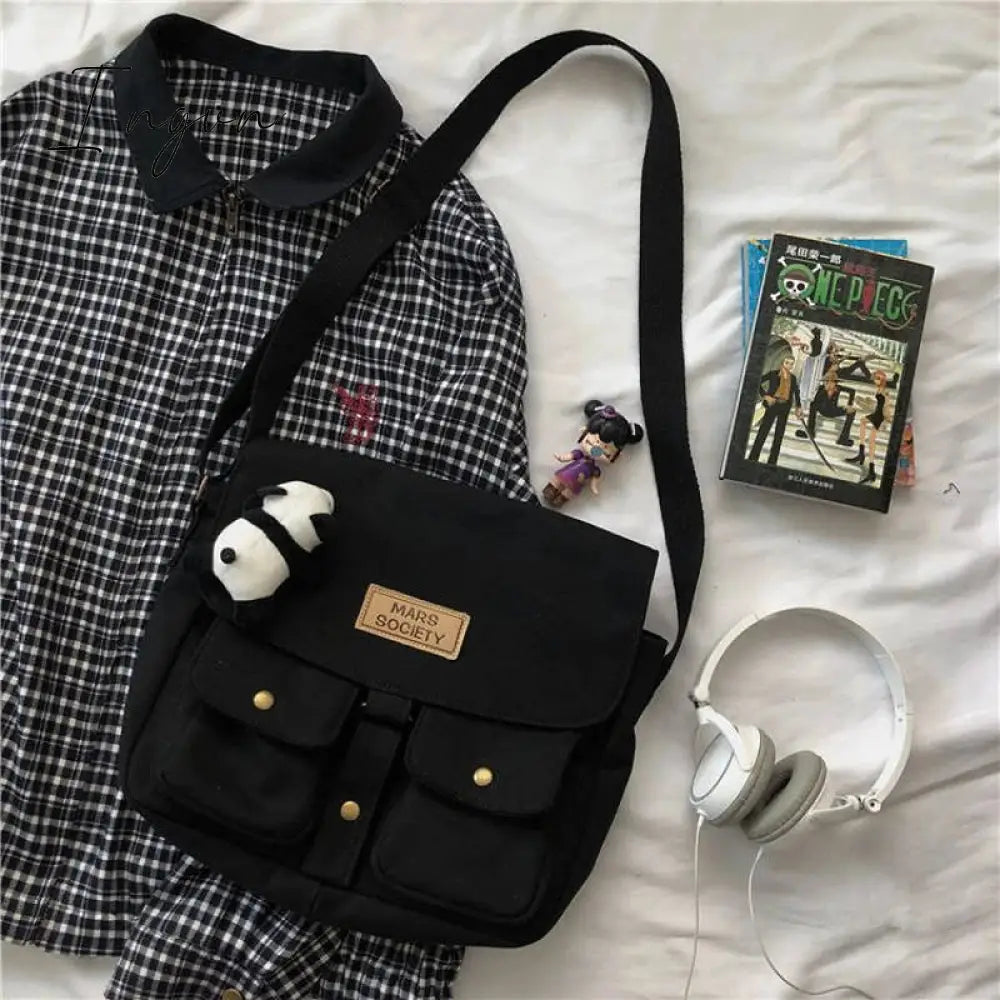 Ingvn - Top Canvas Bag Youth Ladies Messenger Bag Female Students Handbags Shoulder Bag Solid Color Letter Crossbody Bags for Women  Bag