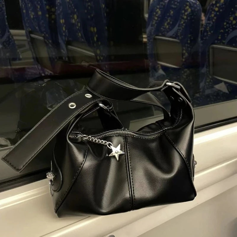 INGVN  Trendy Women Punk Solid Shoulder Handbags All Match Vintage Streetwear Crossbody Bags Casual Y2k Aesthetic Underarm Bag Japanese