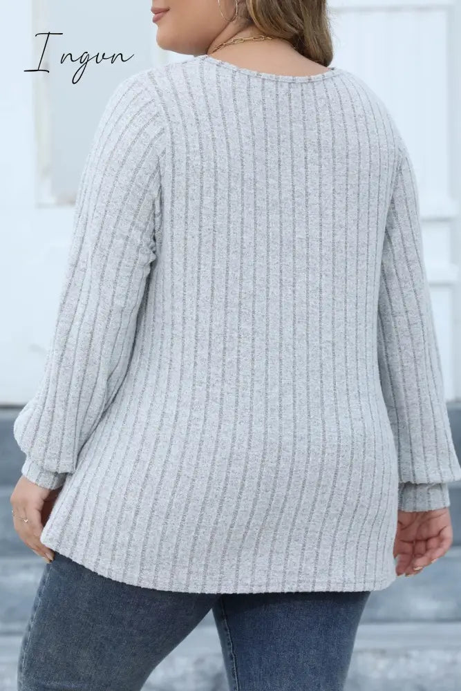 Ingvn - Casual Solid Patchwork V Neck Plus Size Tops