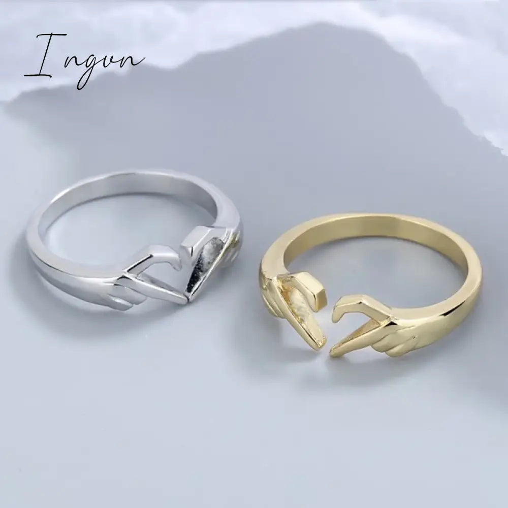 Ingvn - Simple Trendy Heart Finger Ring Lady Daily Wearable Accessories Metallic Style Jewelry for Women Hands Shape Design Gift