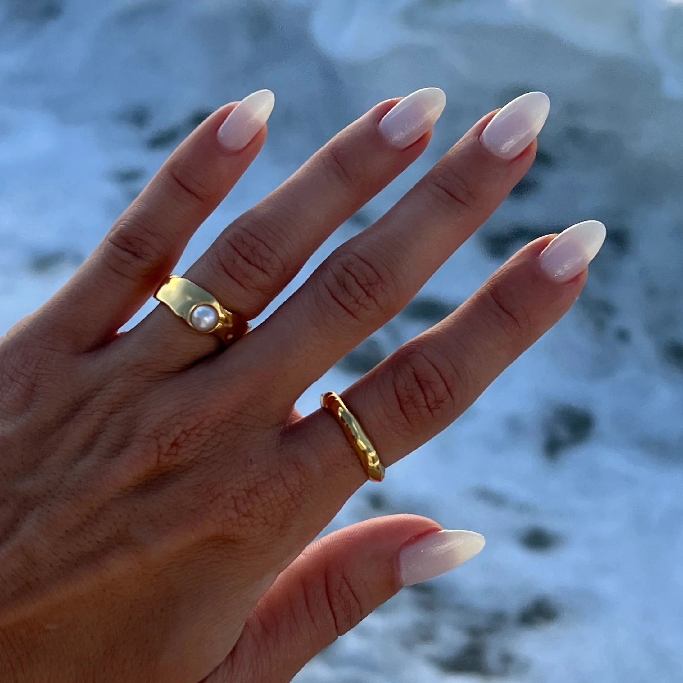 INGVN   Vintage Style Ring 18K PVD gold plated Fresh Water Pearl Stainless Steel Jewelry Elegant Imitation Ring Accessories New