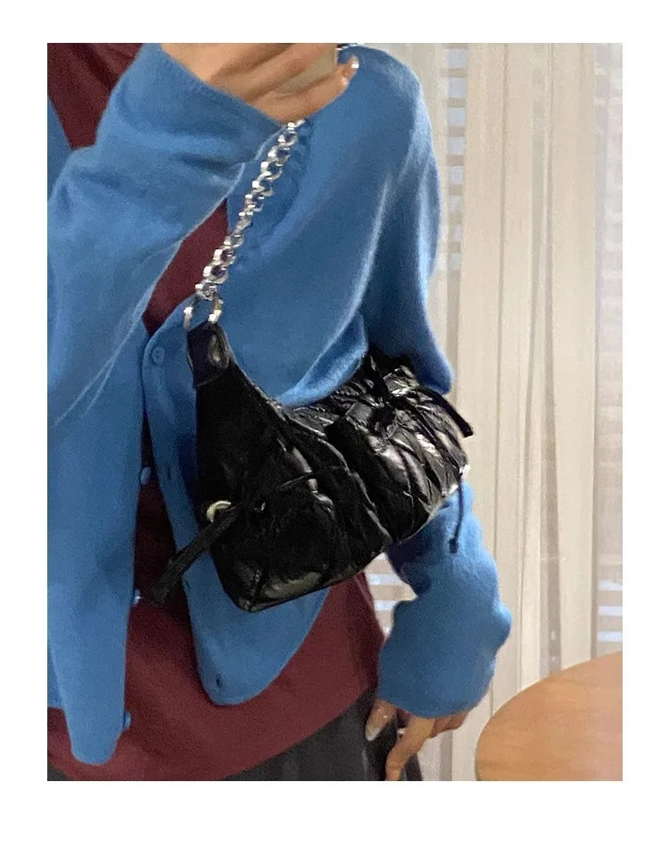 INGVN  Elegant Pink Shoulder Bag for Women Summer Fashion Leather Casual Cute Handbag Chains Hot Girls Daily Gentle Armpit Bag