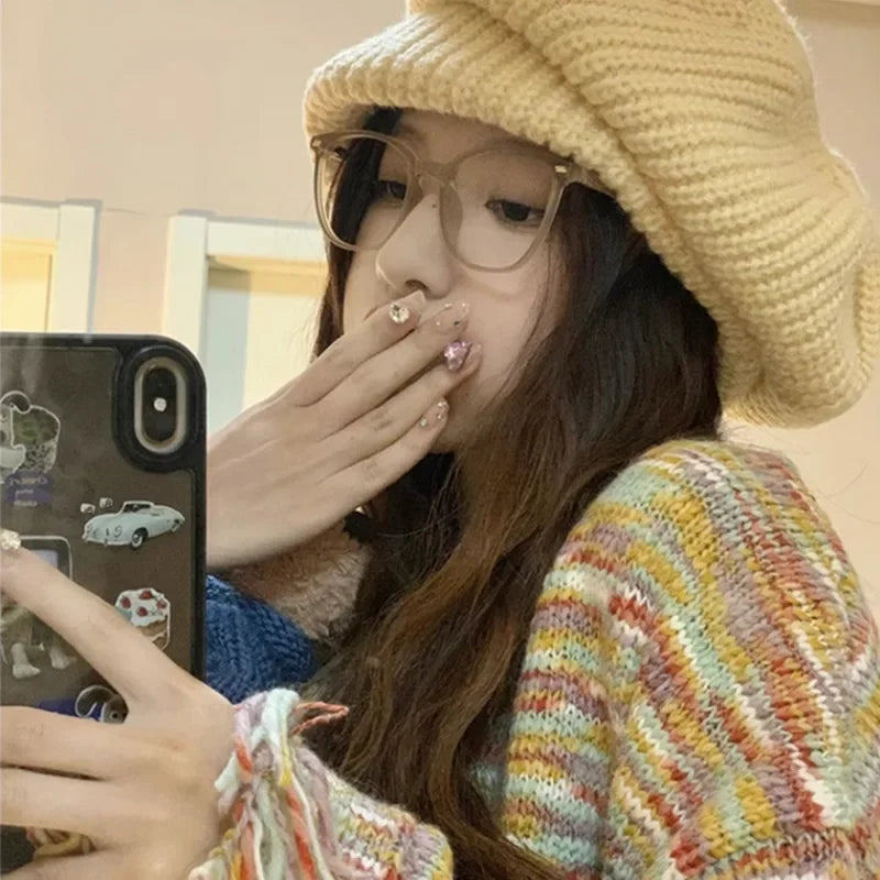 INGVN  Korea Big Glasses Frame Women Lovely Ins No Makeup Plain Glasses Men Eyewear Cute Decorative Computer Glasses