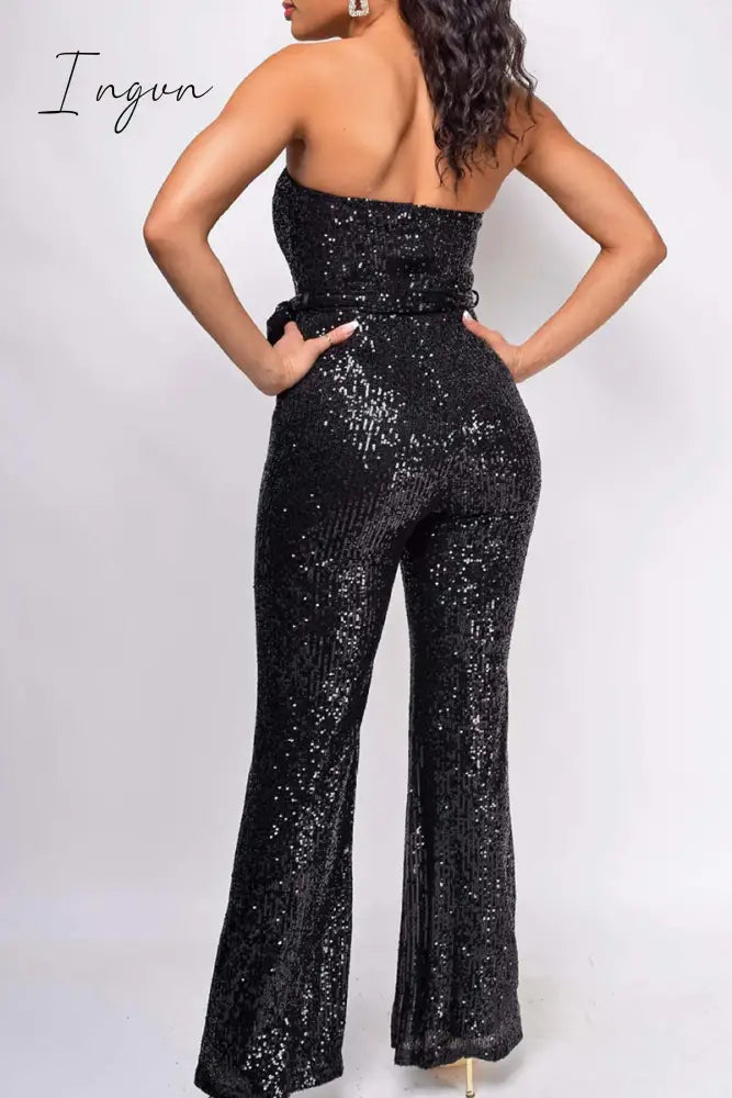 Ingvn - Street Solid Bandage Sequins Patchwork Strapless Regular Jumpsuits(5 Colors)