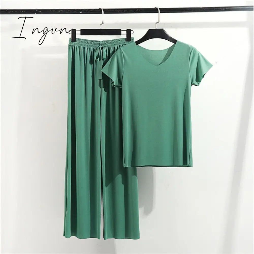 Ingvn - Female Home Clothes 2 Pieces Set Lady Home Suit Summer Women Lounge Wear Autumn Loose Homewear Suit for Women Pajamas Pants Set