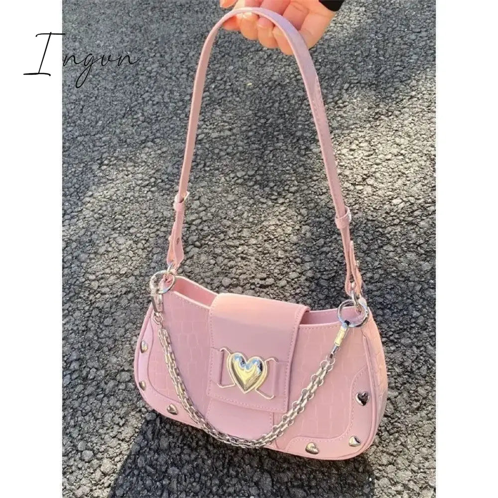 Ingvn - New Fashion Shoulder Bag 2024 PU Bags for Women Sweet Cool Subculture Pink Crossbody Bag сумка Bolsas