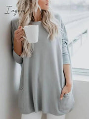 Ingvn - Casual Pockets Long Sleeve Solid Tops