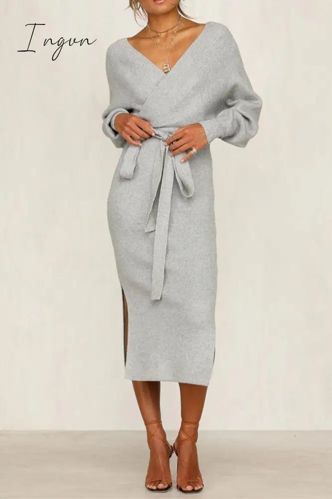 Ingvn -  V Neck Backless Sweater Dress(5 Colors)