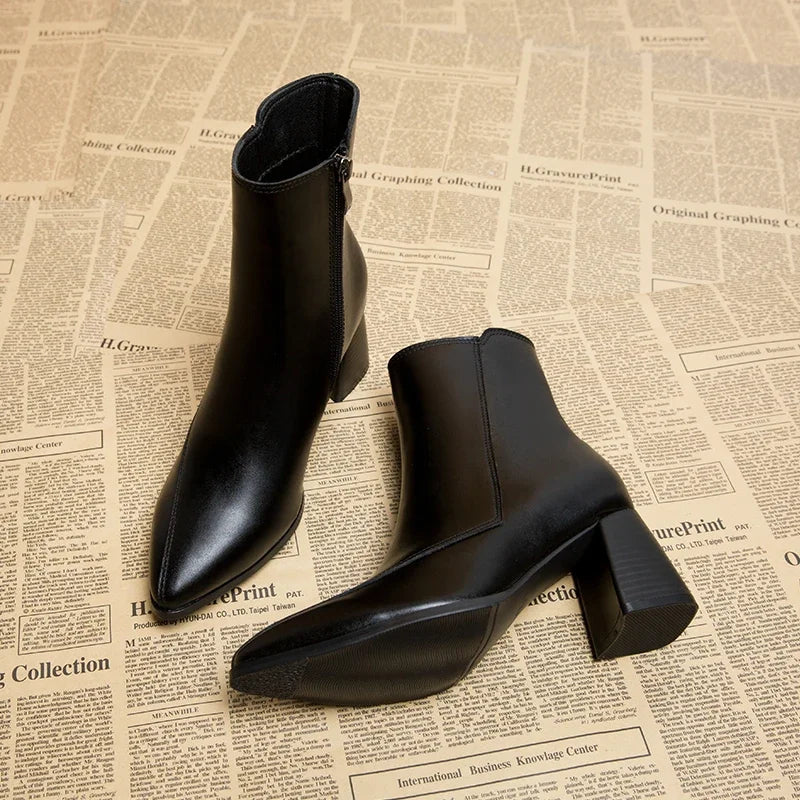 Ingvn  Short Plush Women Ankle Boots Fashion Side Zippers Shoes Autumn Winter Thick High Heel Women's Warm Short Booties
