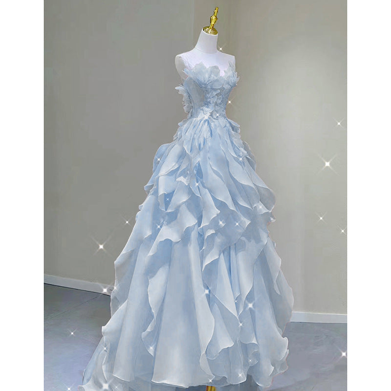 Pphmm fruitful fashion dress to impress Blue Evening Dress Summer New Fairy Tube Top Trendy Banquet Host Graduation Adult Dress