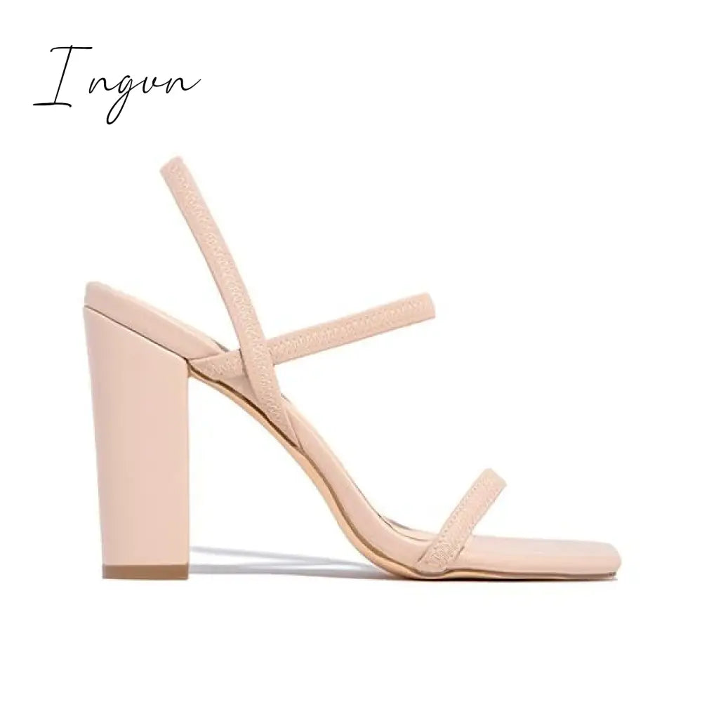 Ingvn - Elastic Straps Squared Toe Chunky Heels