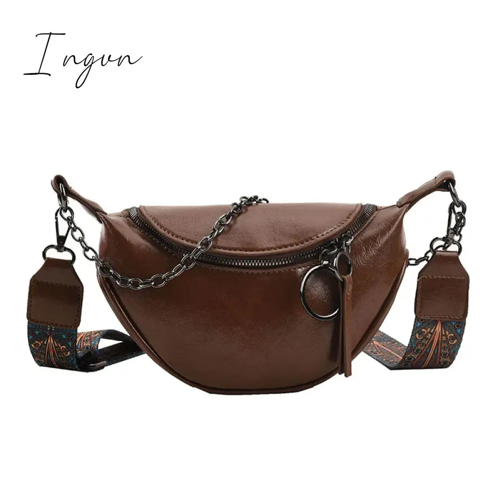 Ingvn - Fashion Saddle Waist Bag Fanny pack Luxury Leather Female Belt Bags Chain Handbag Purse Woman Retro Shoulder Crossbody Chest Bag