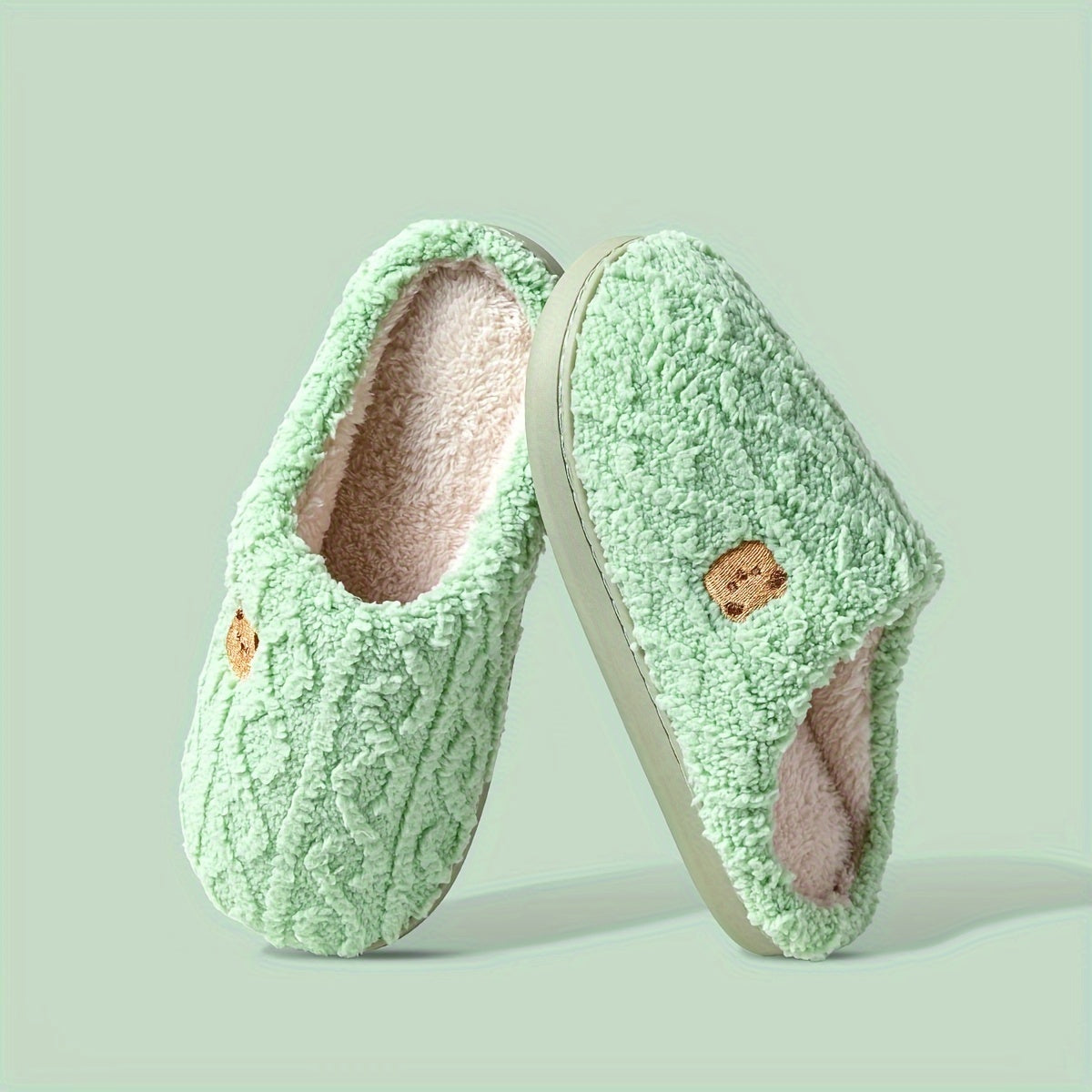 Cozy Stripe Fuzzy Slippers - Soft Fabric Upper, Non-Slip TPR Sole, Slip-On Design, Warm and Plush for Winter, Casual Stripe Pattern, Fabric Insole, Positioning Printing, All-Season Wear