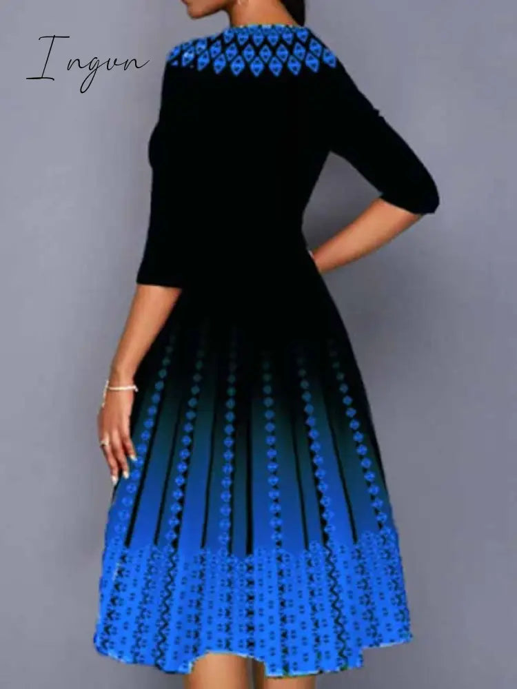 Ingvn - Women's Work Dress Swing Dress Church Dress Midi Dress Red Royal Blue Blue 3/4 Length Sleeve Print Print Summer Spring Crew Neck Elegant 2023 S M L XL XXL 3XL 4XL 5XL