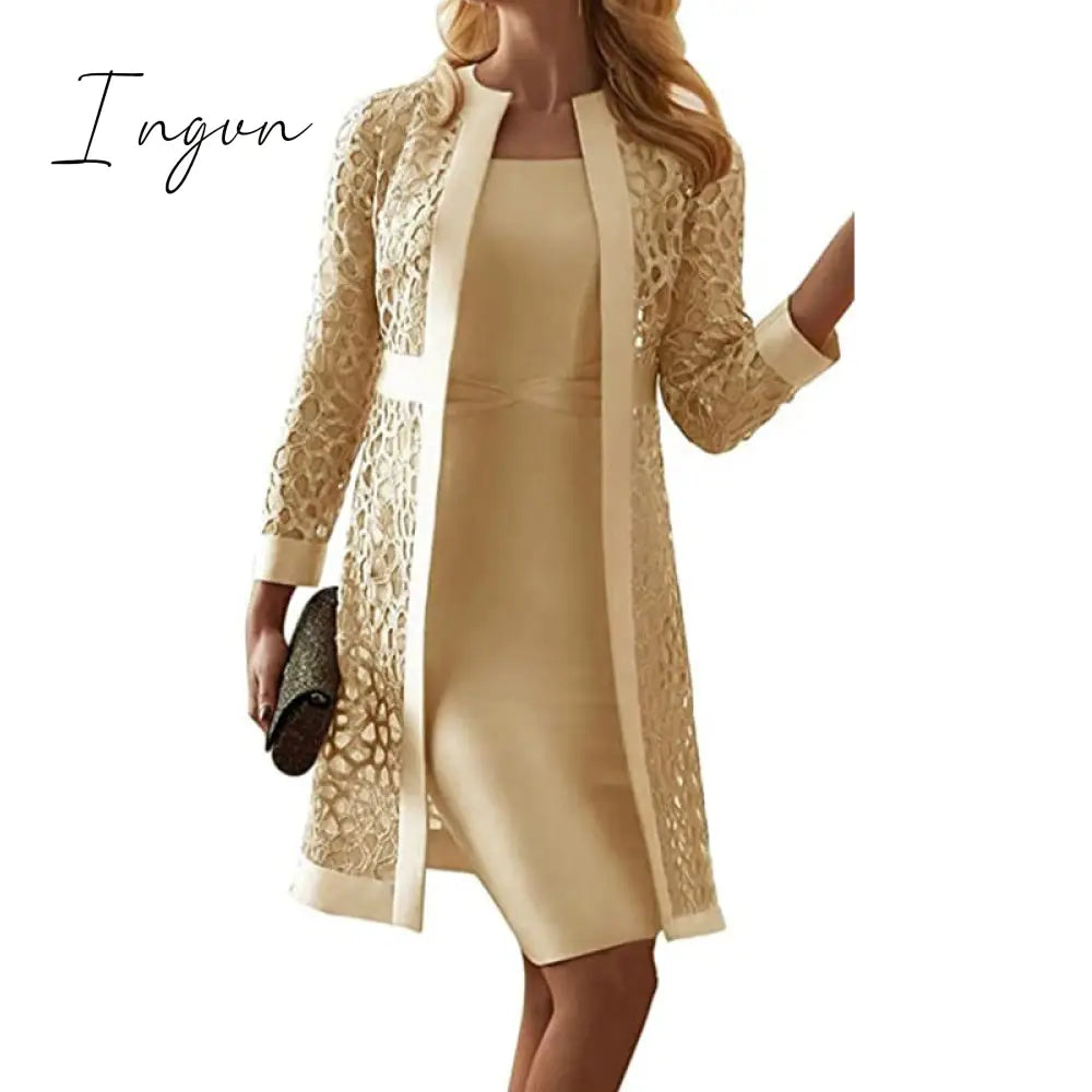 Ingvn - New Elegant Casual Mature women Fashion Spring Autumn Slim Dress Solid Dresses Women Long Sleeve Women Commuter get-together S-5Xl