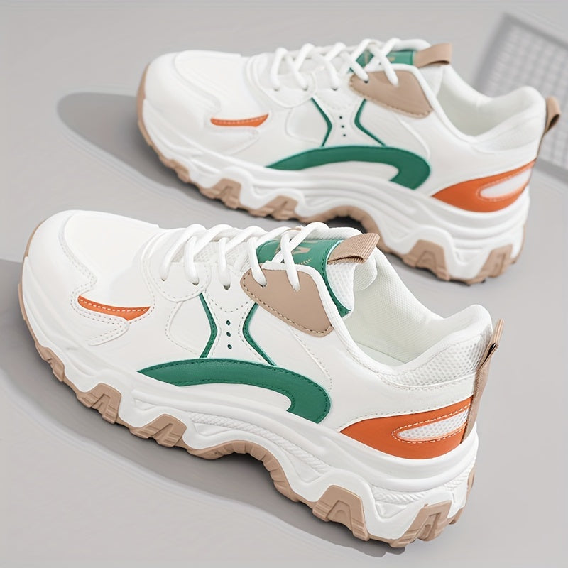 Plus Size Women's Comfortable Low Top Platform Sneakers, Casual Lace Up Outdoor Shoes