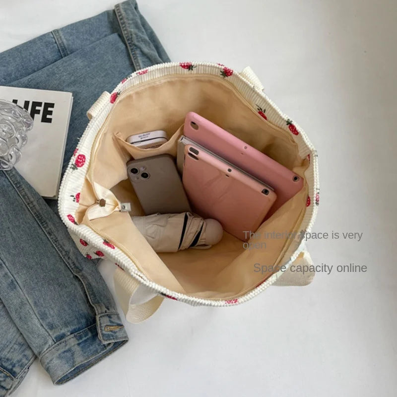 Ingvn  Fashionable Beautiful Corduroy Shoulder Bag Personalized High Grade Commuting Handbag Casual Simple Large Capacity Mommy Bag