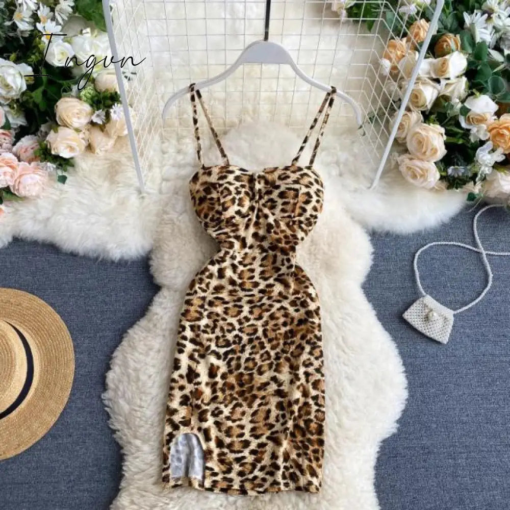 Ingvn - Women A-line Sexy Dress V-Neck Spaghetti Strap Backless Mini Dresses Soild Color Vestidos Slim Trend High Waist For Party