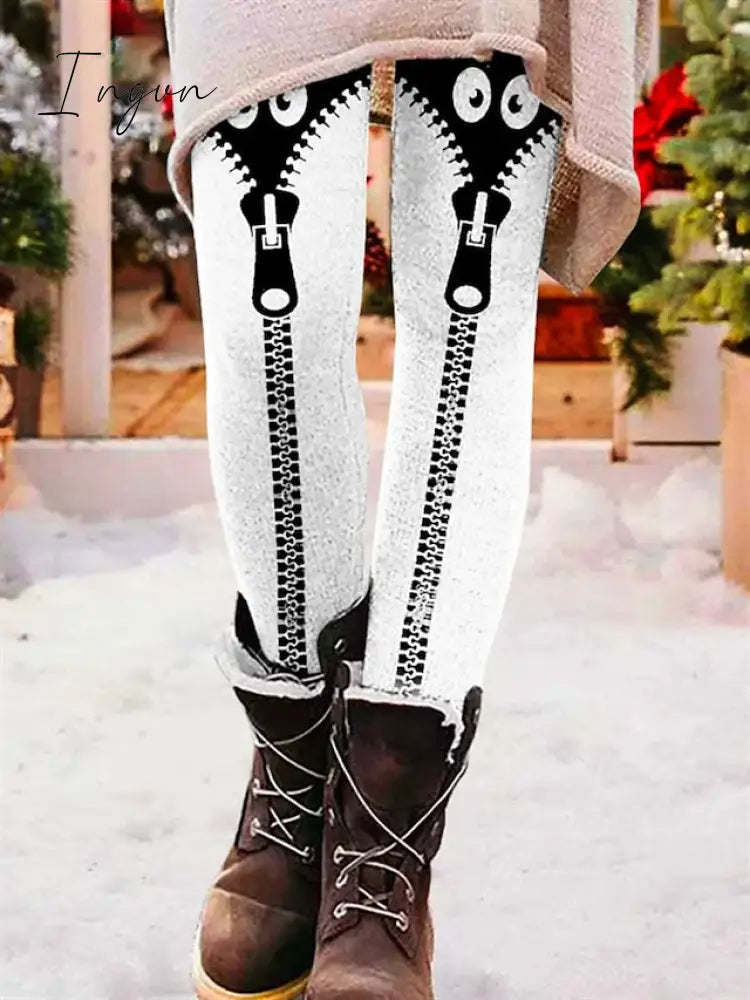 Ingvn - Women's Tights Leggings Black White Burgundy Fashion Halloween Leisure Sports Weekend Print Stretchy Full Length Tummy Control Cat S M L XL XXL