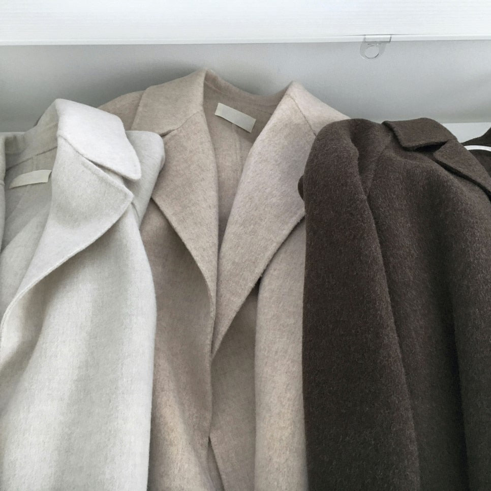 Autumn Winter Thicken Loose Wool & Blend Coats Women Elegant Lapel Full Sleeve Lace-up Oversized Female Outwear