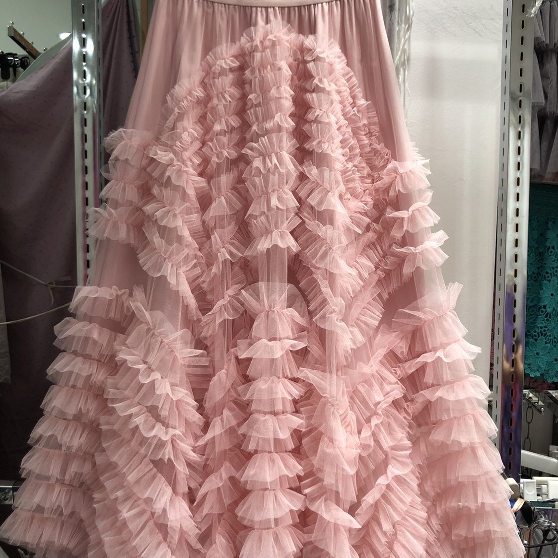 Niche Irregular Mesh Heavy Industry Large Swing Long Skirt Women's Slim Hip Covering Gorgeous Fairy Dream Pink Cake Skirt