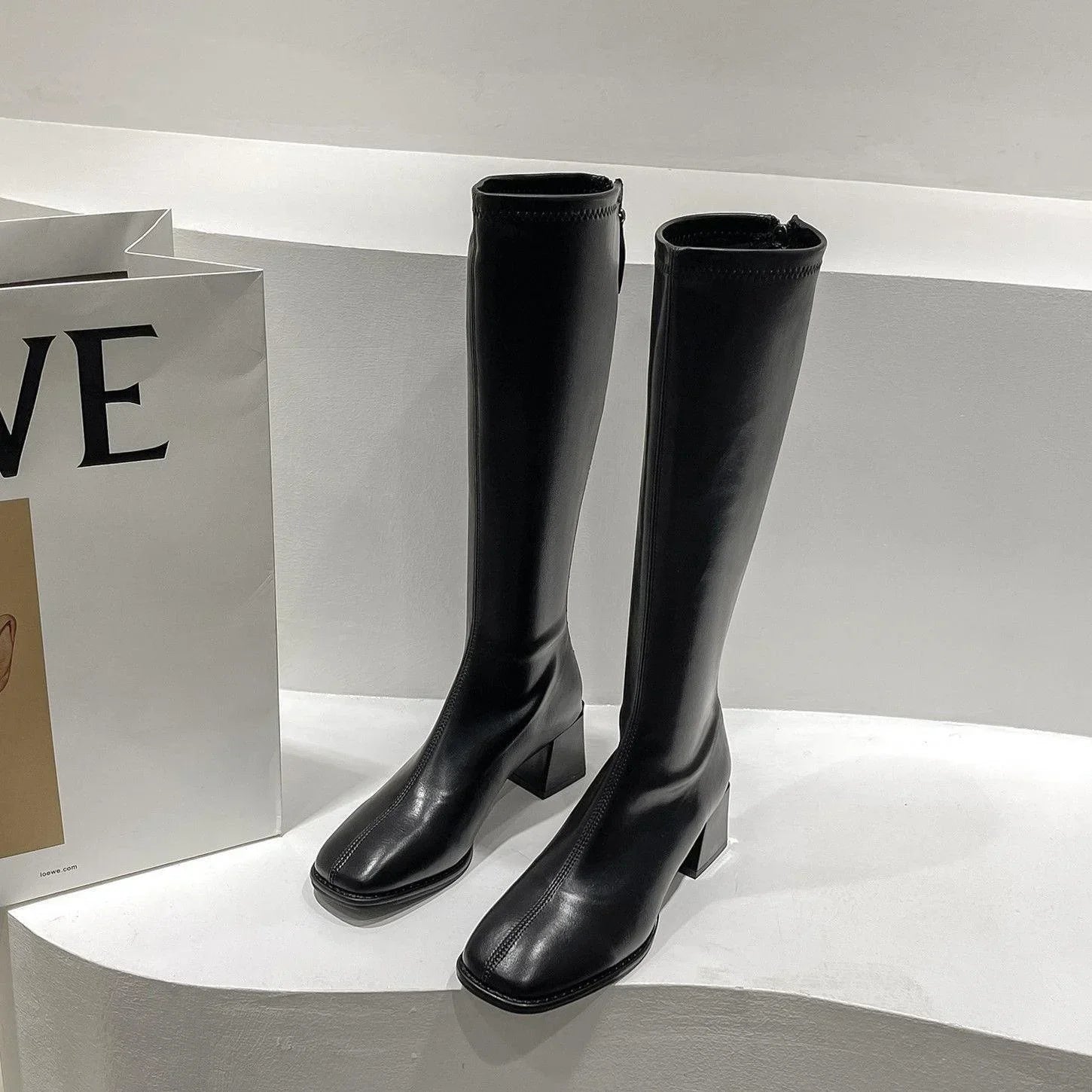 Long Boots Women New Boots Spring and Autumn Casual 5cm Thick Heel Solid Botas Femme Shoes Knee High Knight Botas De Mujer