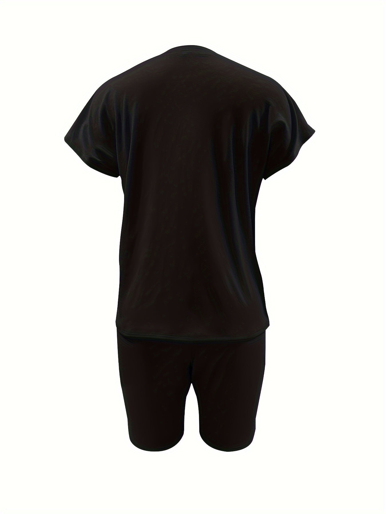 Solid Ripped Two-piece Set, Crew Neck Short Sleeve Tee & Slim Shorts Outfits, Women's Clothing