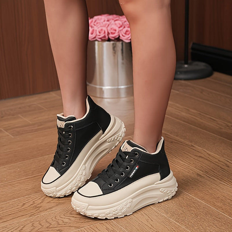 Plus Size Women's Comfortable High Top Platform Sneakers, Casual Lace Up Outdoor Shoes