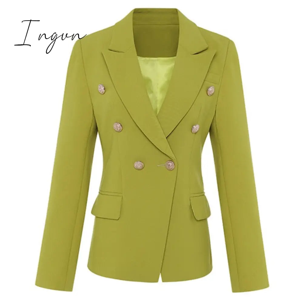 Ingvn - Green Blue Yellow Black White Blazer Women Office Formal Double Breasted Buttons Blazer Plus Big Size Women Blazers Drop Ship