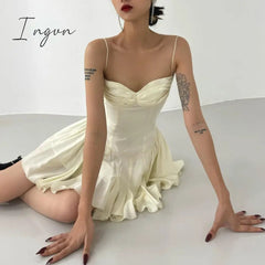 Ingvn - Summer mini dresses for women sexy outfits for woman elegant dress vintage cothes sundress casual ruched dress backless