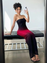 Off-shoulder Backless Sexy Maxi Dress For Women Gown Gradient Strapless Sleeveless Bodycon Club Long Dress Vestido
