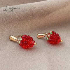 New Trendy Cute Red Raspberry Earrings for Women Exquisite Alloy Studs Niche Design Party Jewelry Girlfriend Gifts