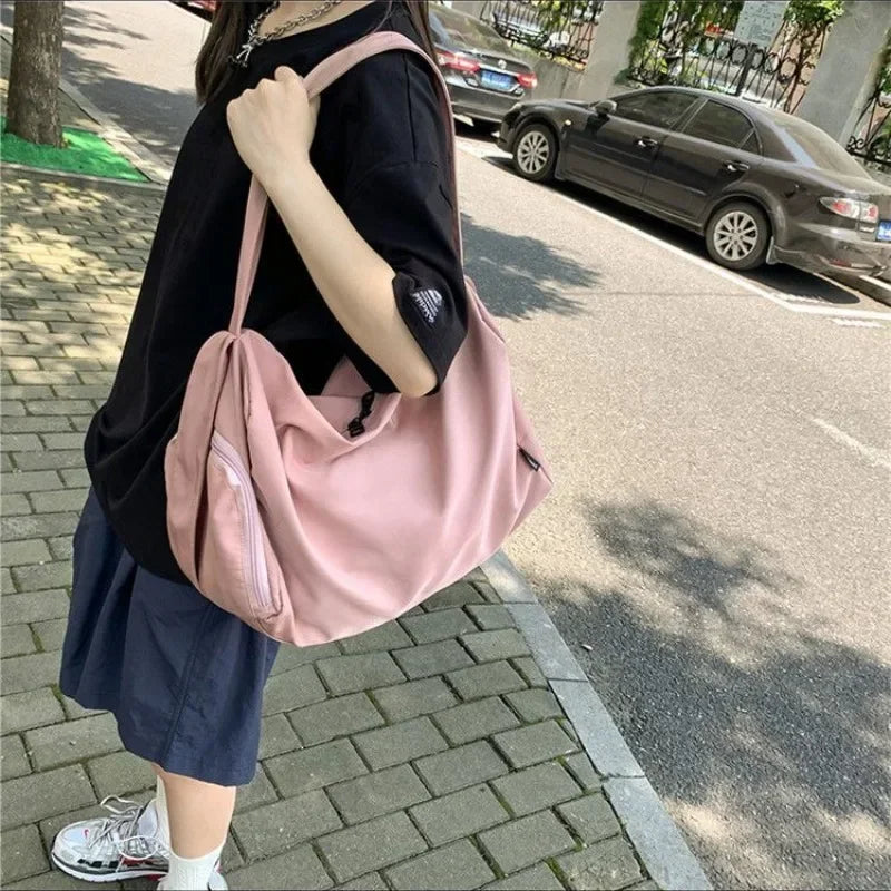 Ingvn  Korean High-capacity Simple Solid Messenger Bags Japanese Students Grunge Tote Bag Men Women Y2k All Match Crossbody Handbags