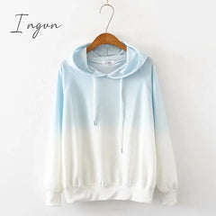 Ingvn - Spring and Autumn New Female Japanese Small Fresh Gradient Long-sleeved Sweatshirt Raglan Sleeves Student Wild Hoodie