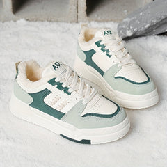 Plus Size Women's Comfortable Plush Lined Low Top Casual Lace Up Sneakers, Outdoor Shoes