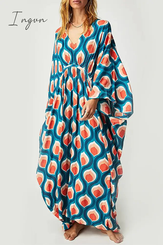 Ingvn - Vintage Vacation Geometric Print Contrast Swimwears Cover Up