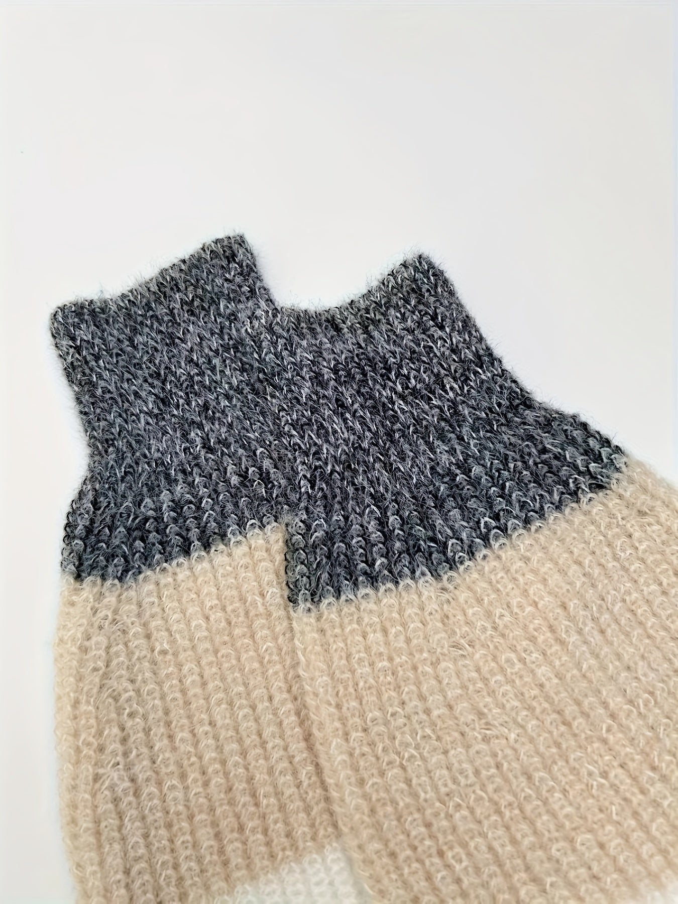 Women's Color Block Fuzzy Knitted Mini Dress - Elegant Drop Shoulder, Lantern Sleeve, Crew Neck, Perfect for Fall & Winter Season