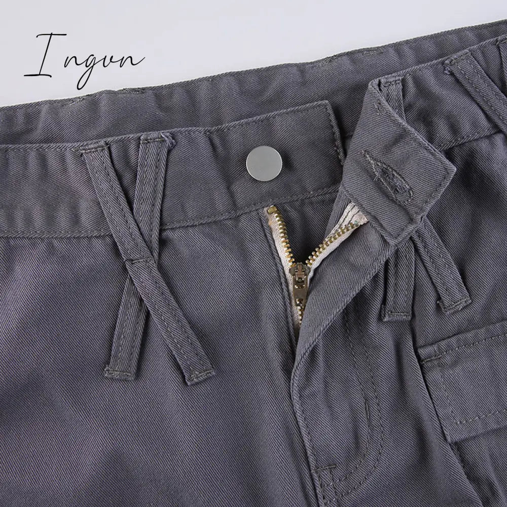 Ingvn - Vintage Streetwear Cargo Pants Women Harajuku Street Loose Straight Women Jeans Casual Slim Versatile High Waisted Jeans Pants