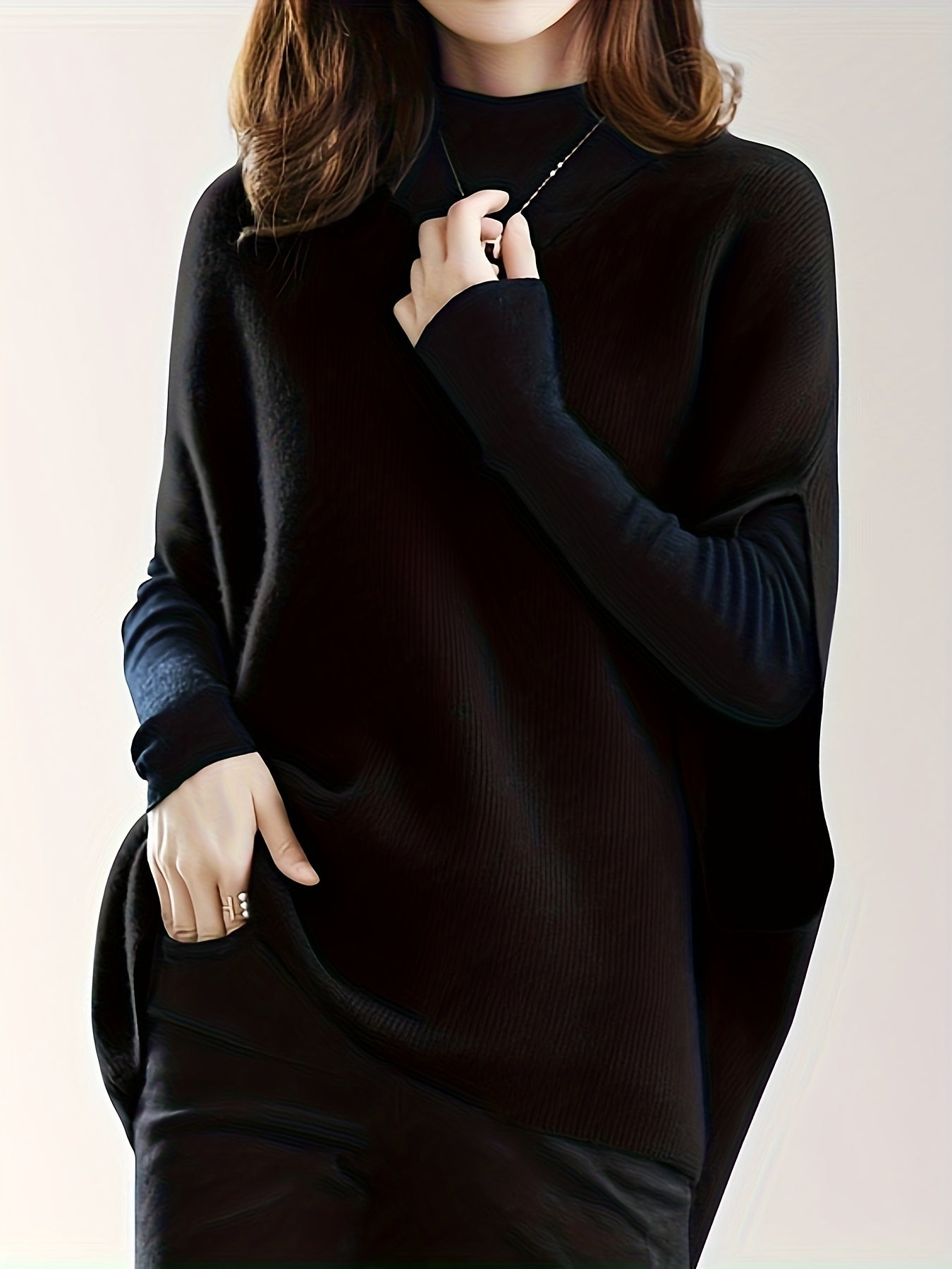 Women's V-Neck Knitted Cardigan, Casual Loose Fit Batwing Sleeves, Solid Color, Polyester, Spring/Autumn Fashion, Sleeveless Pullover Top for Ladies